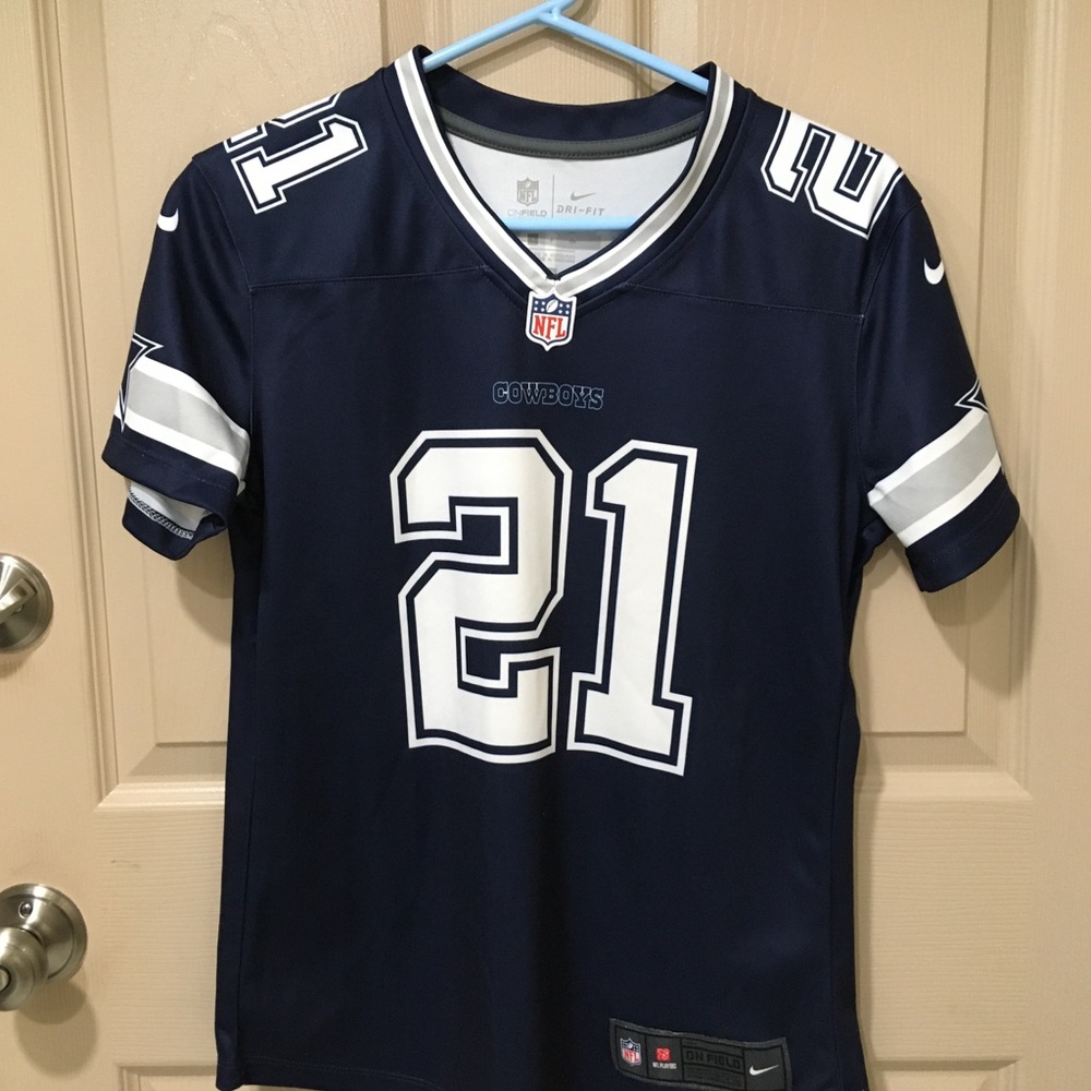 NFL Cowboys Elliott 21 Kids Navy and White Nike Jersey SZ S.